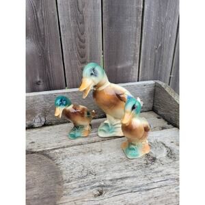 Vintage Royal Copley Ducks, Mallards Family Tall 9" and Two Smaller 6"